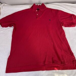 Polo Ralph Lauren Shirt Mens XLT Short Sleeve Solid Red Cotton Blue Pony Spring